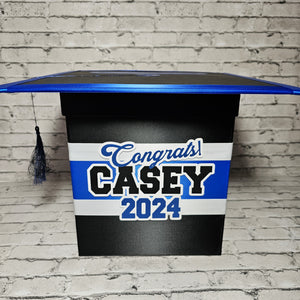 Graduation Cap Card Box - Black, Royal Blue, White 8x8 Style 1