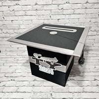 Graduation Cap Card Box - Black, Silver 8x8 Style 4
