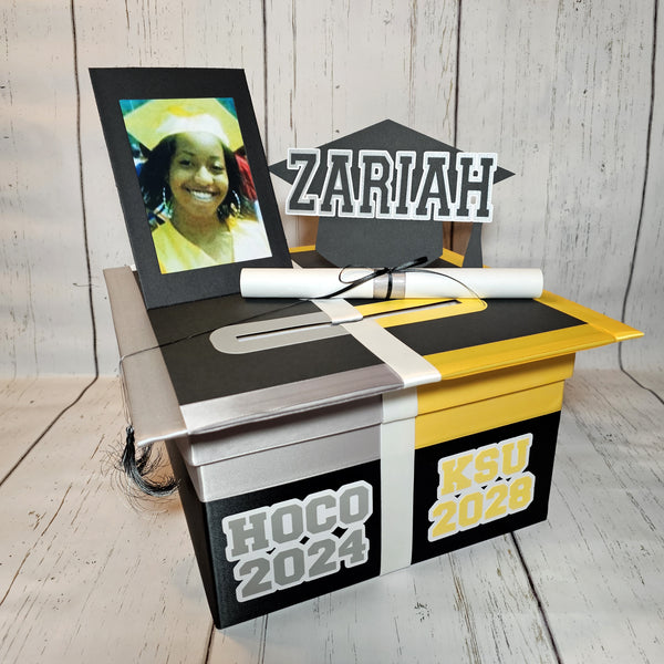 Black, Silver, and Yellow Gold High School College Grad Card Box