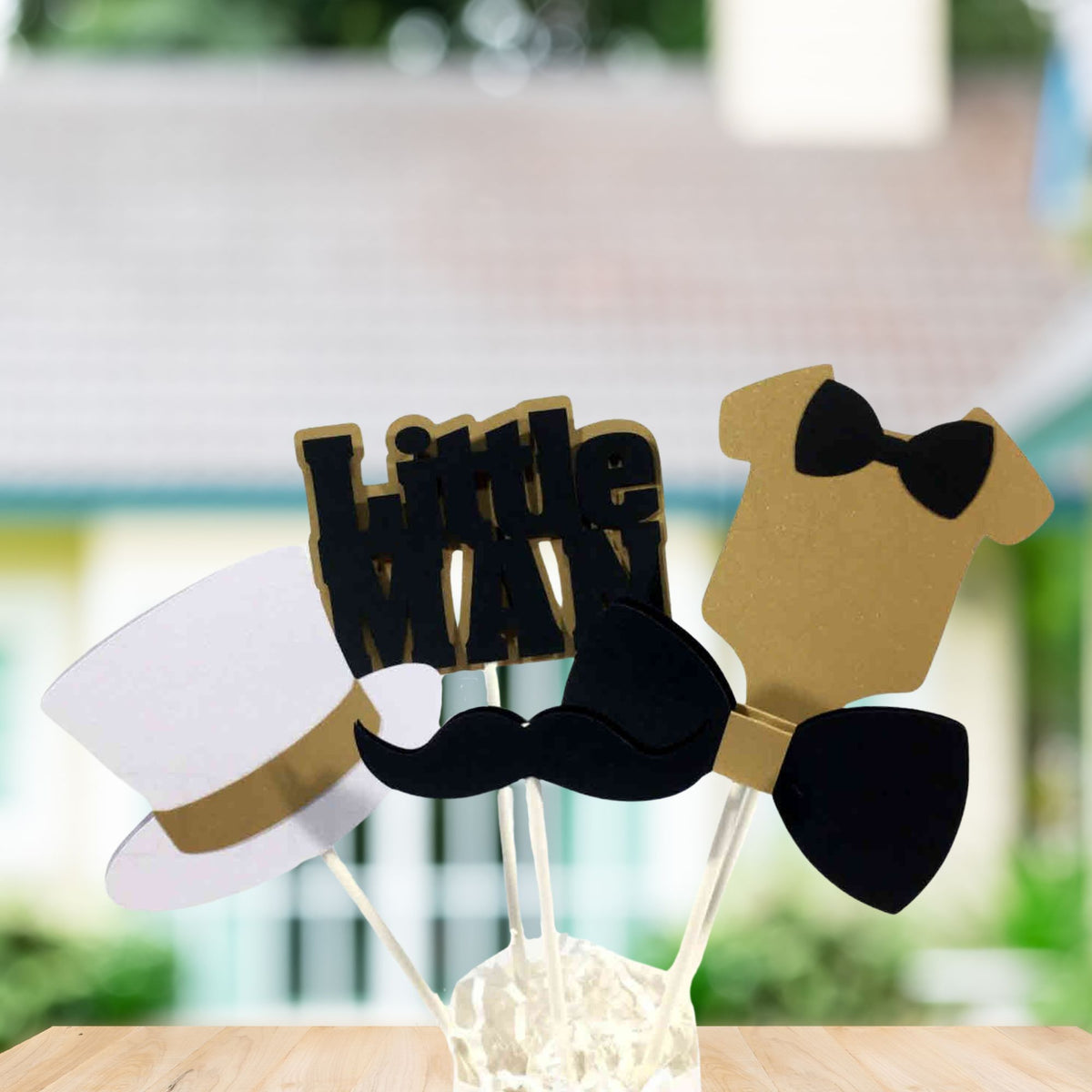 Little Man Centerpiece Sticks - Black, Gold
