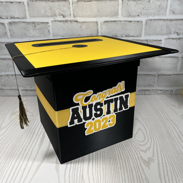 Black & Yellow Gold 8x8 Graduation Card Box