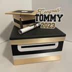 Black, Light Gold, & White 10x10 Graduation Card Box