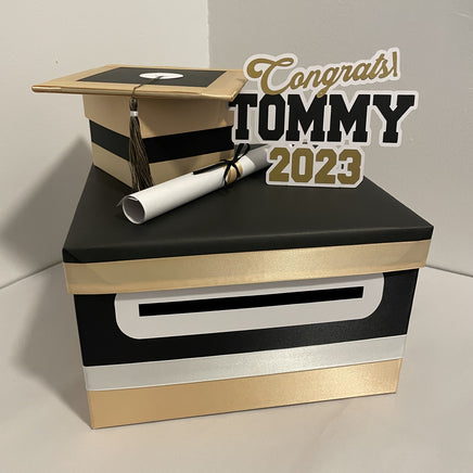 Black, Light Gold, & White 10x10 Graduation Card Box