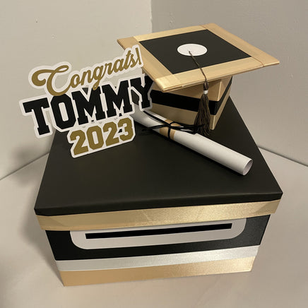 Black, Light Gold, & White 10x10 Graduation Card & Money Box