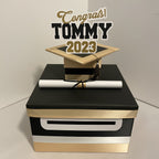 Black, Light Gold, & White 10x10 Graduation Money Box