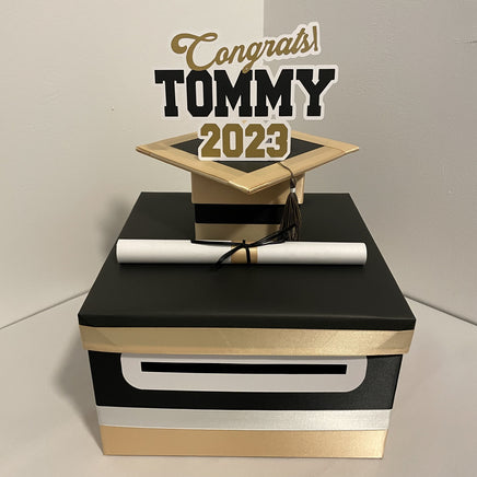 Black, Light Gold, & White 10x10 Graduation Money Box