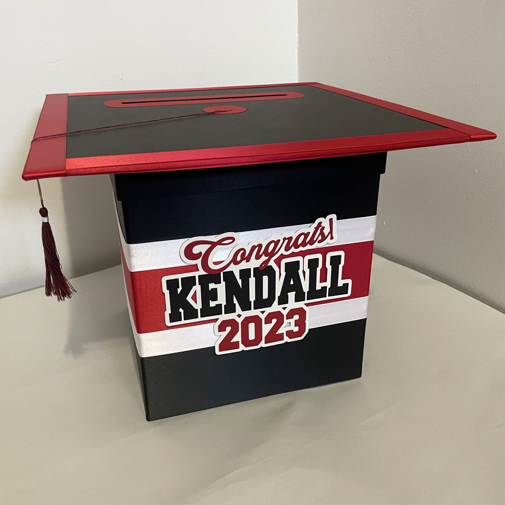 Graduation Cap Card Box - Black, Red, White 8x8 | Nepheryn Party