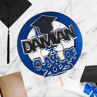 Blue and Black Graduation 3D Cake Topper
