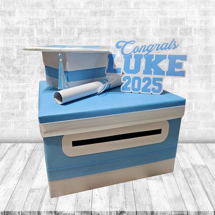 Carolina Blue and White Graduation Card Box
