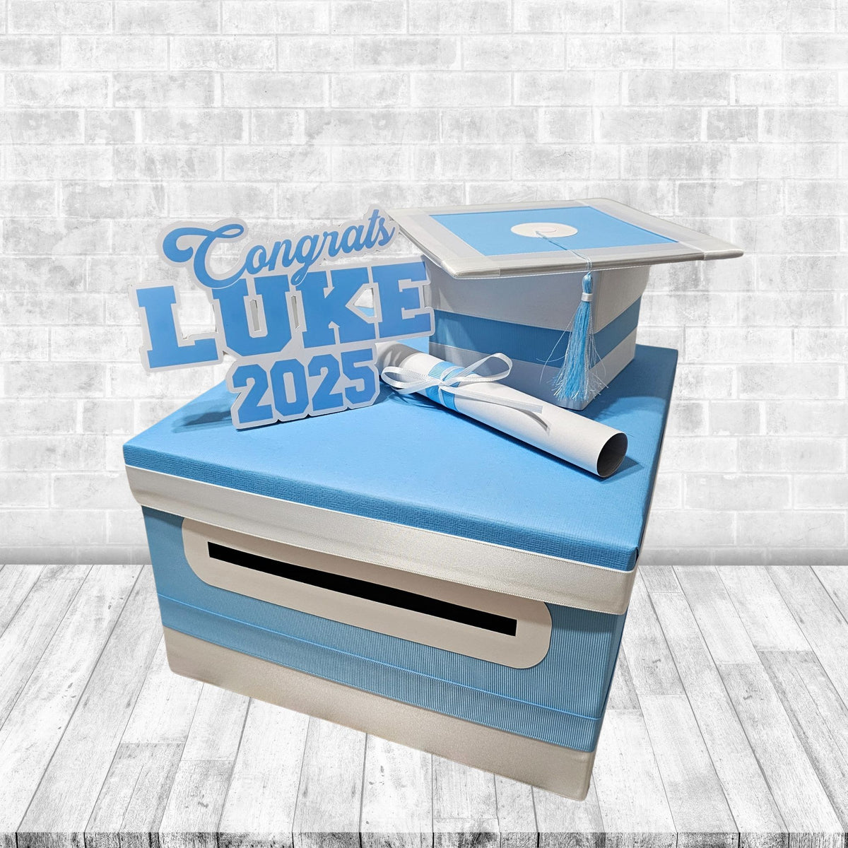 Light Blue and White Graduation Card Box