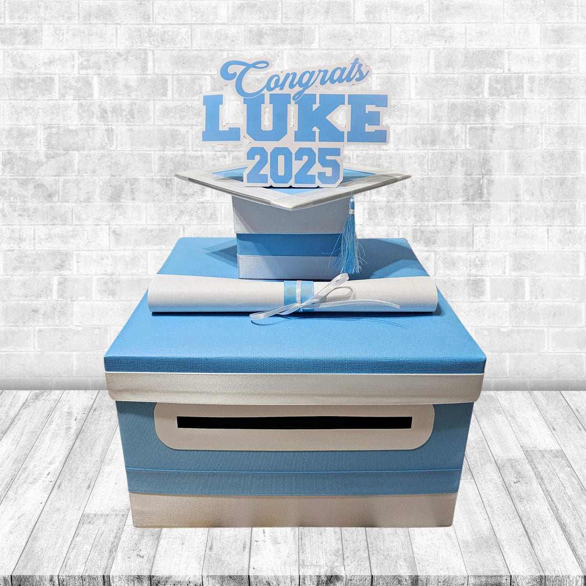 Graduation Card Box, Blue Mist, White, 10x10x6