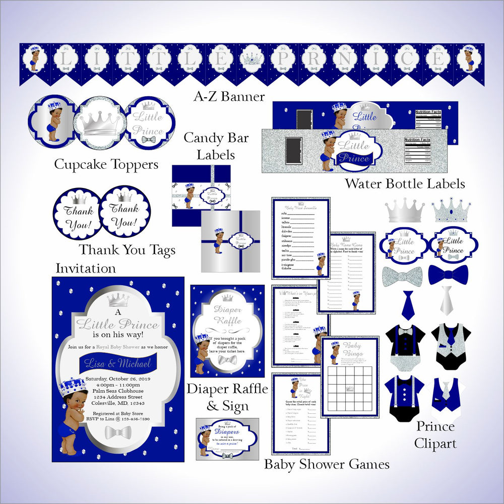 Royal Blue and Silver Little Prince Baby Shower Decorations