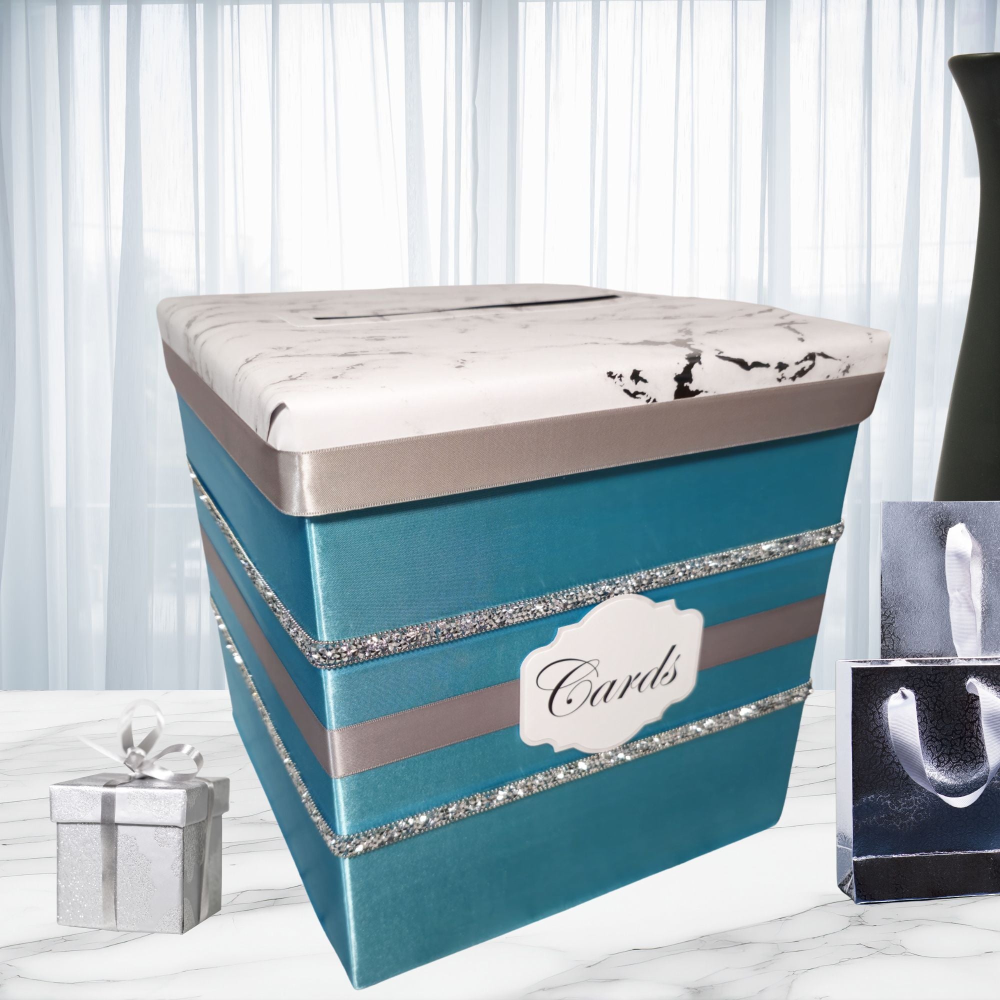 Blue And Silver Wedding Card Box Dusty Blue Box Acrylic Wedding