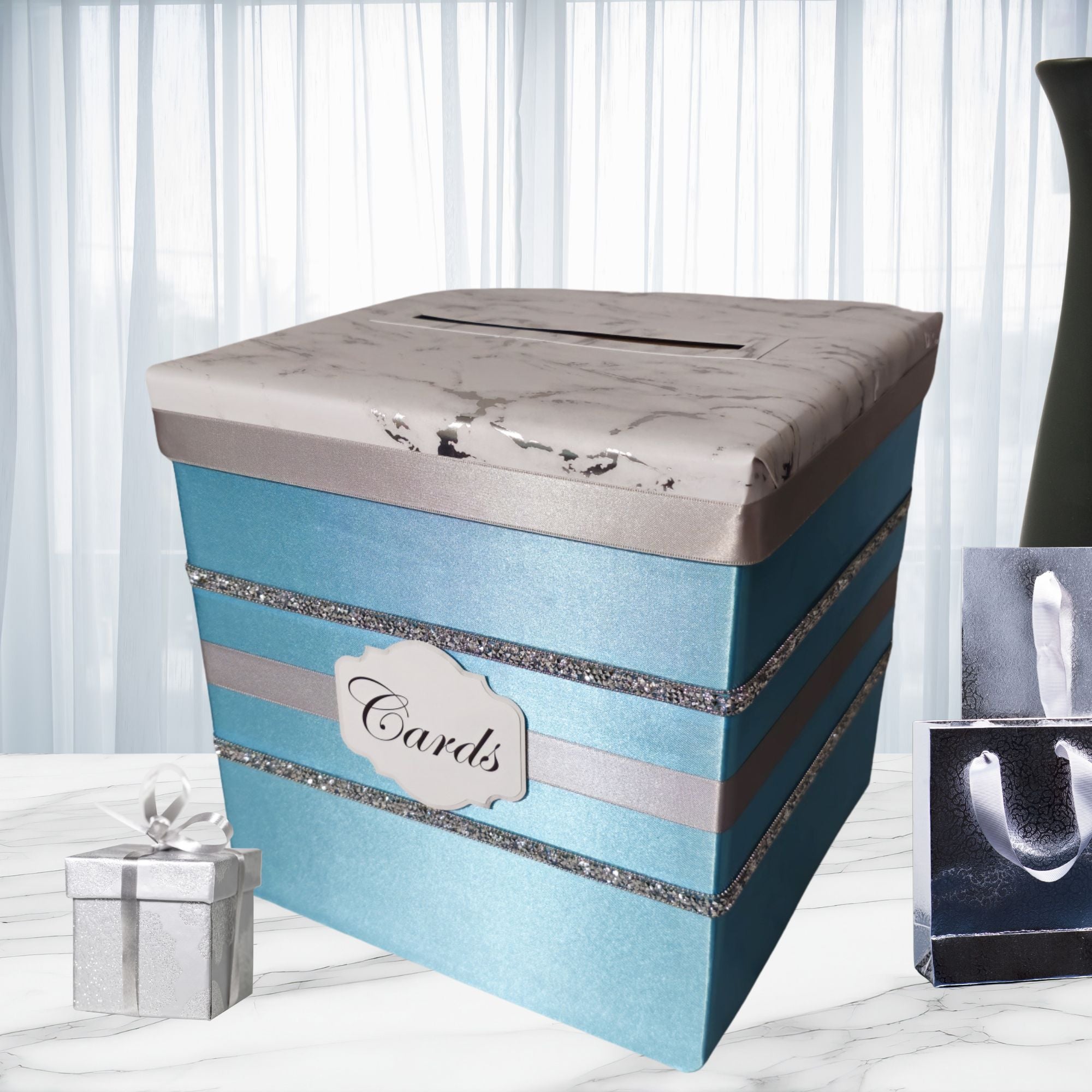 Turquoise & Silver Wedding Card Box| Nepheryn Party