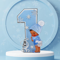 Blue and Silver Winter Birthday 3D Number Block
