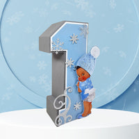 3D Birthday Number Block - Blue, Silver Winter
