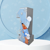 3D Birthday Number Block - Blue, Silver Winter
