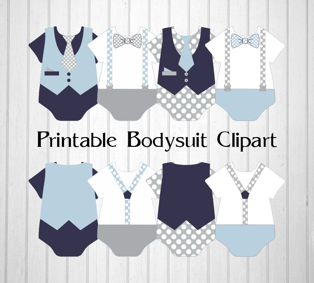 Printable Baby Blue, Navy, & Gray Boy Bodysuit Clipart