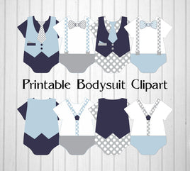 Printable Baby Blue, Navy, & Gray Boy Bodysuit Clipart