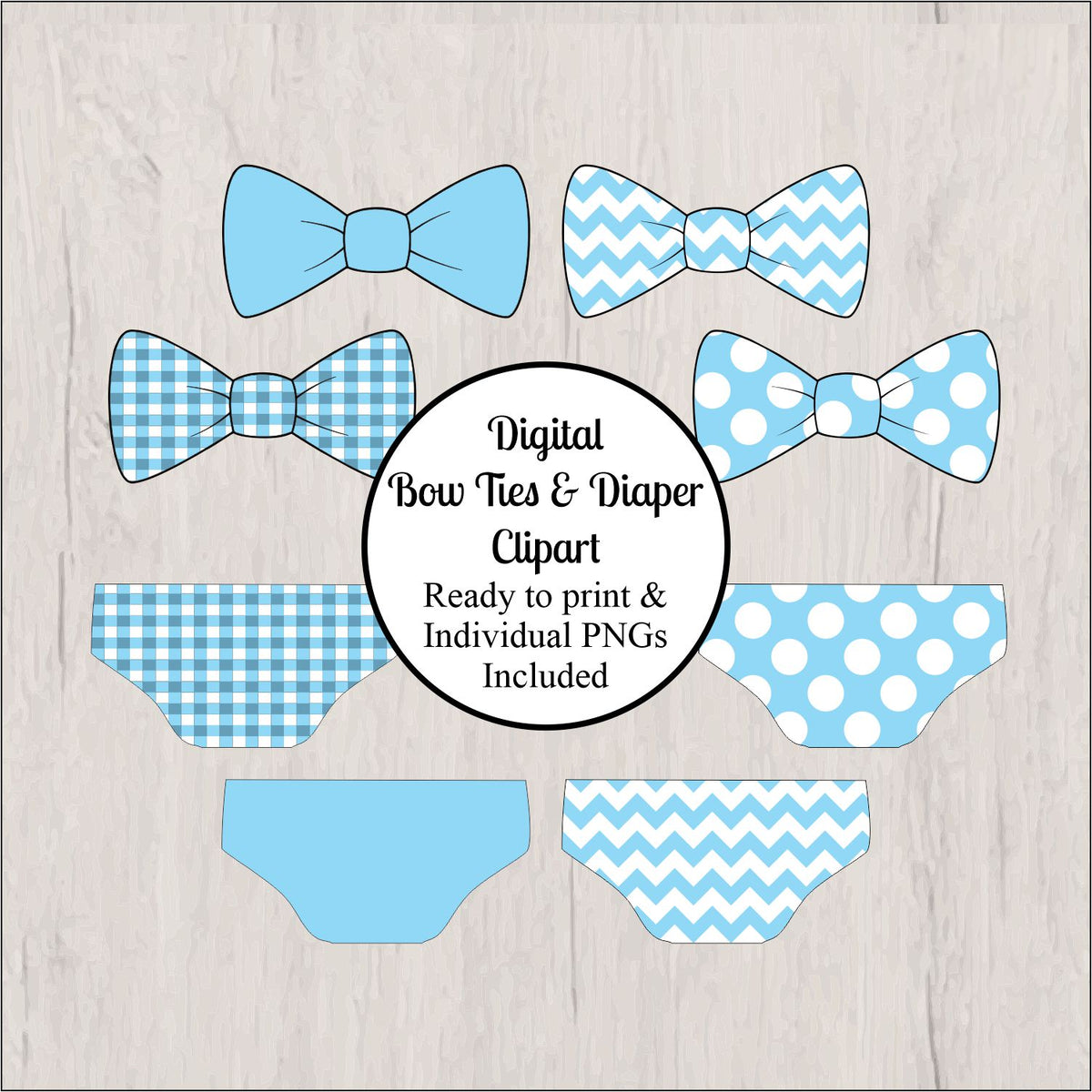 Bow Tie & Diaper Clipart, Light Blue