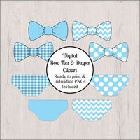 Bow Tie & Diaper Clipart, Light Blue
