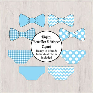 Bow Tie & Diaper Clipart, Light Blue