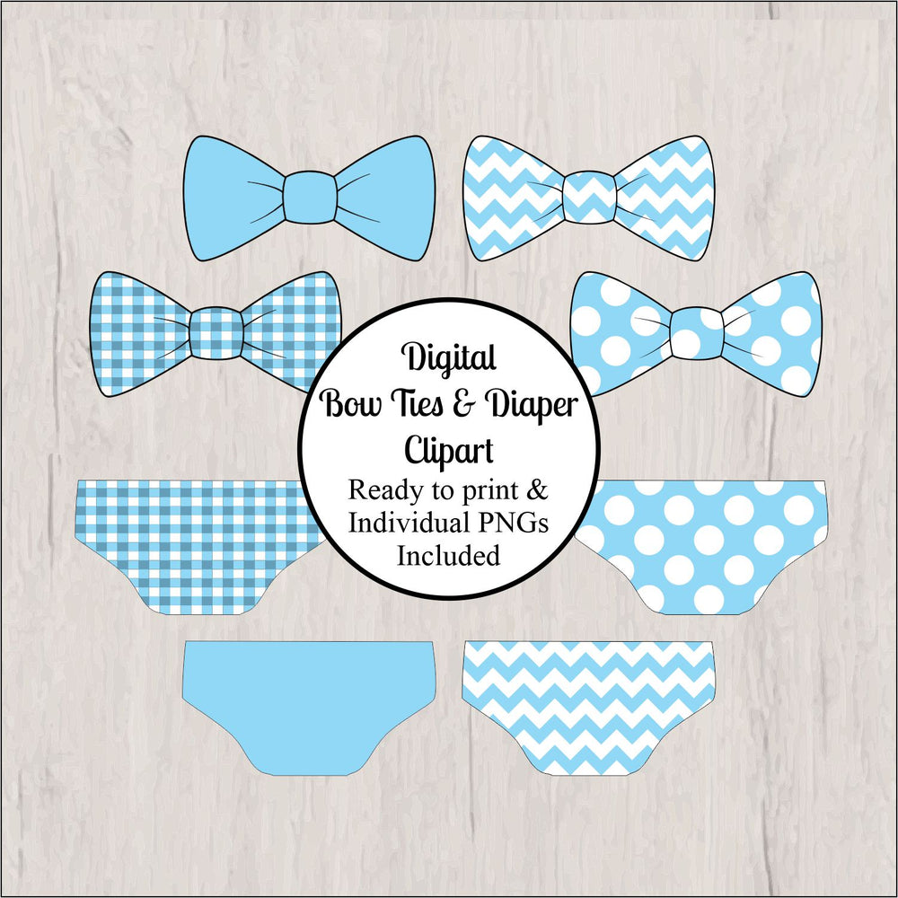 Bow Tie & Diaper Clipart, Light Blue