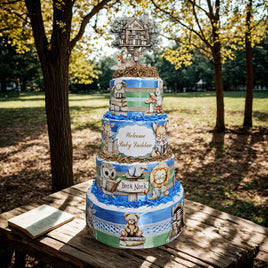 Storybook Diaper Cake Centerpiece, Blue, Sage, Brown