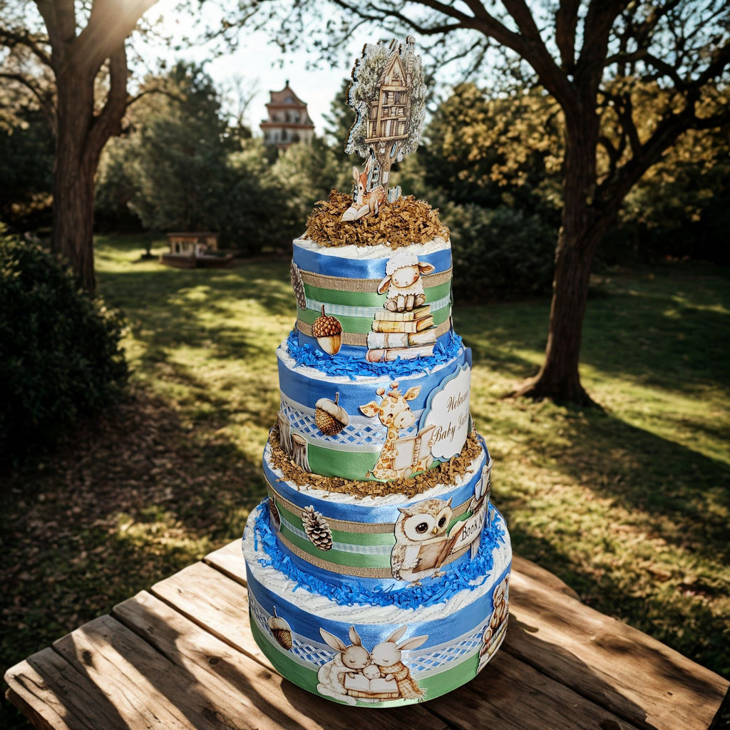 Storybook Diaper Cake Centerpiece, Blue, Sage, Brown