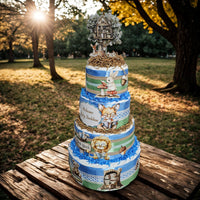 Storybook Diaper Cake Centerpiece, Blue, Sage, Brown