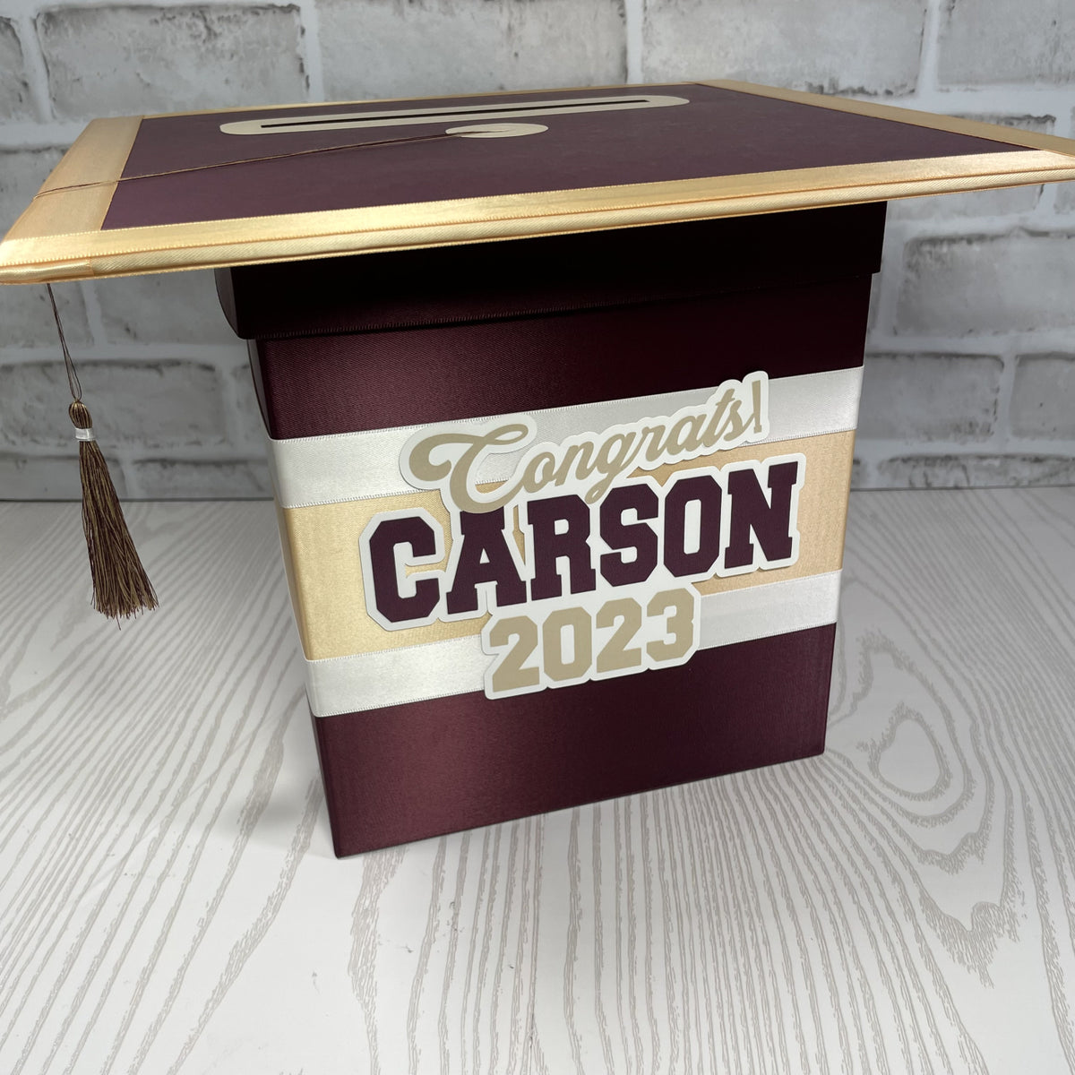 Burgundy, Light Gold, & White 8x8 Graduation Card Box