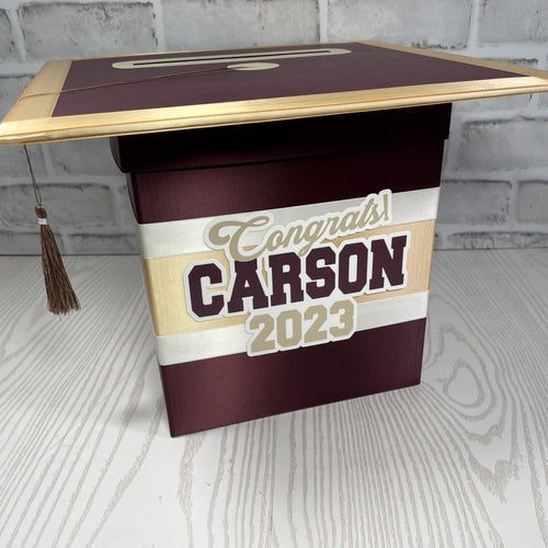 Burgundy, Light Gold, & White 8x8 Graduation Card Box