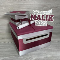 Graduation Card Box - Burgundy, Light Gold 10x10