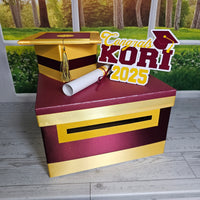 Graduation Card Box - Burgundy, Light Gold 10x10