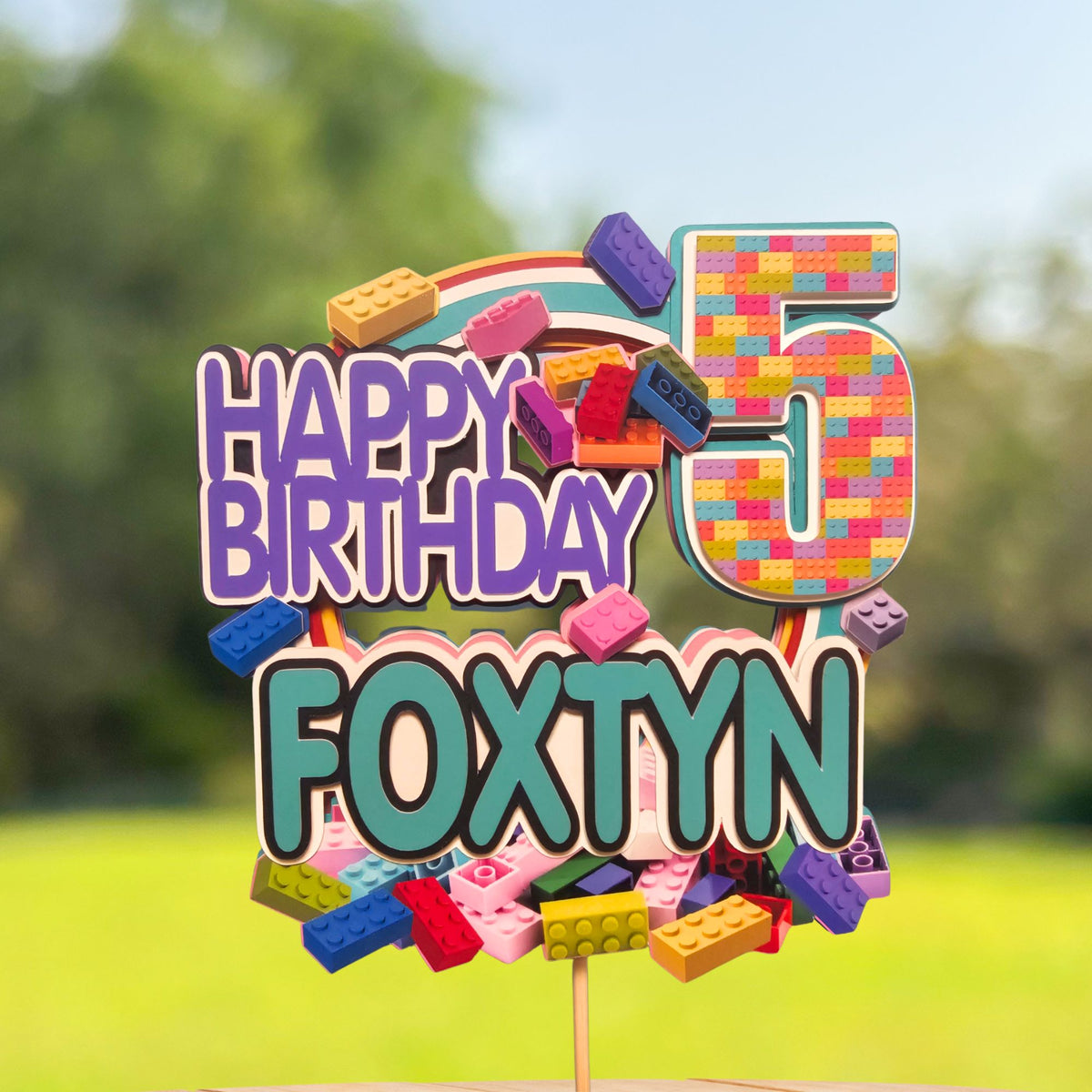 Toy Building Bricks 3D Birthday Cake Topper for Girl
