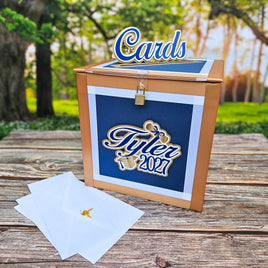 Dark Navy, Antique Gold, and White Large Locking Graduation Card Box