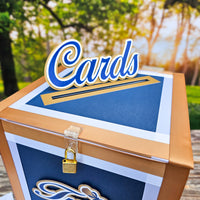 Dark Navy, Antique Gold, and White Large Locking Graduation Card Box