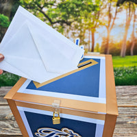 Dark Navy, Antique Gold, and White Large Locking Graduation Card Box