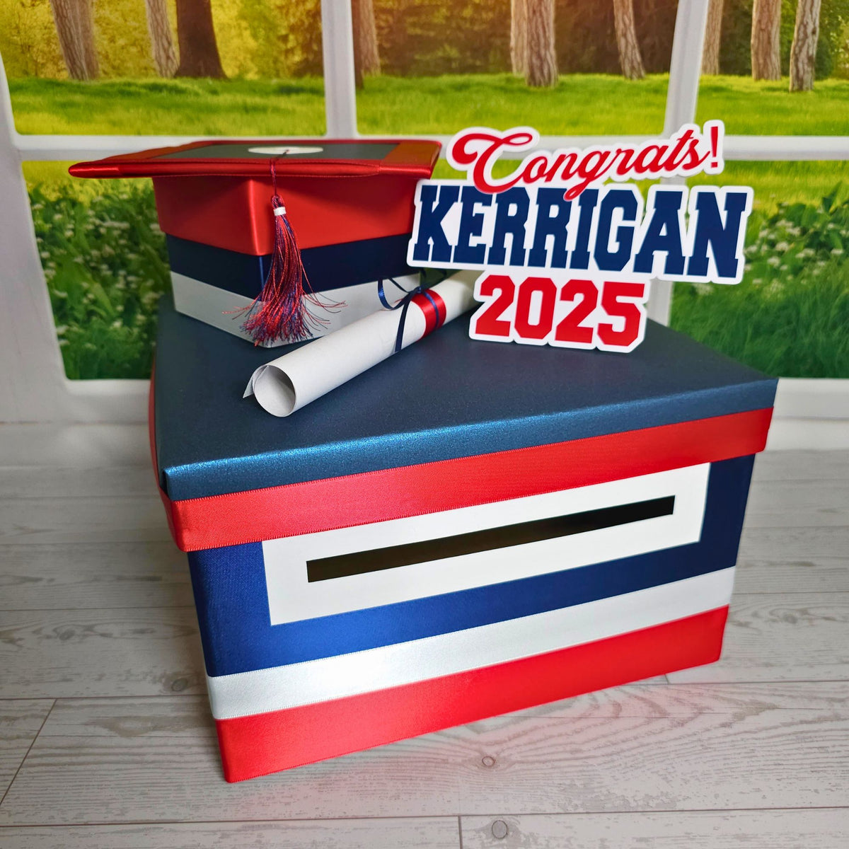 Navy, Red, and White Graduation Card Box