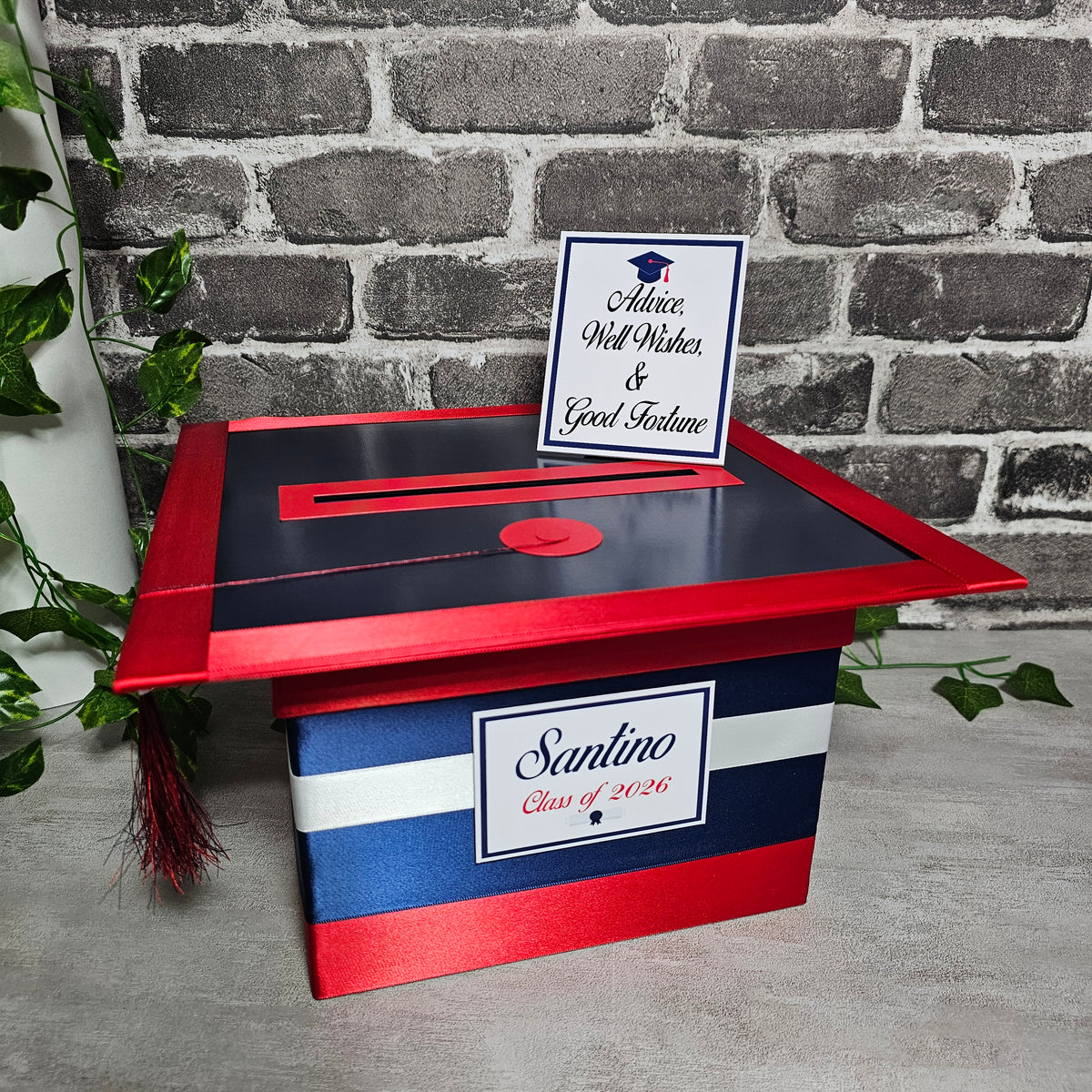 Graduation Advice and Money Box, Dark Navy, Red, White