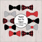 Bow Tie Clipart, Red, Black, Gray, Plaid