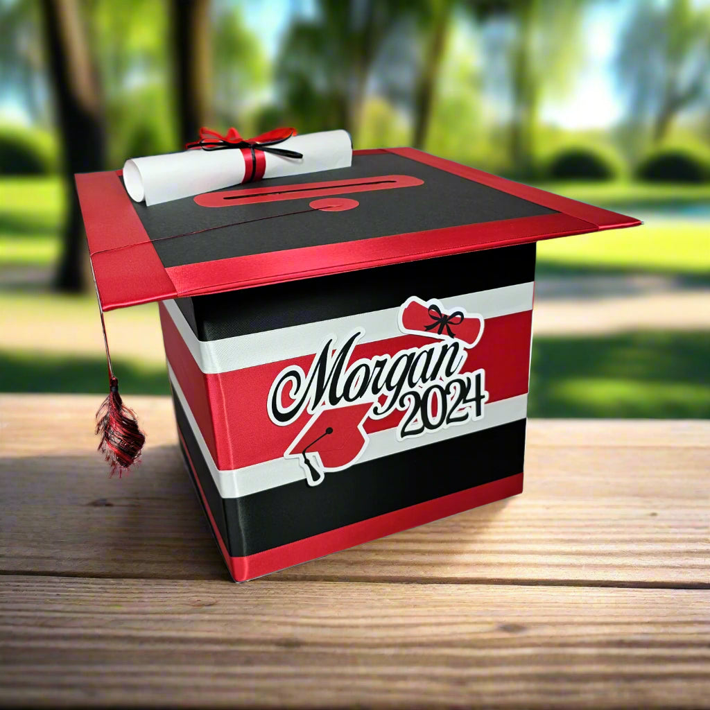 grad cap card box Large Graduation Cap Card Box, Black, Red, White