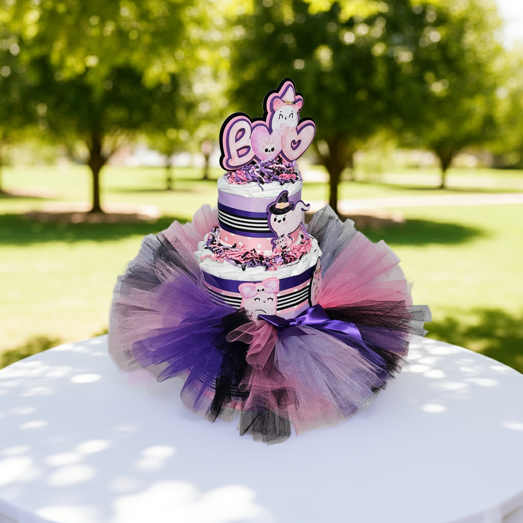 Pink and Purple Halloween Tutu Diaper Cake