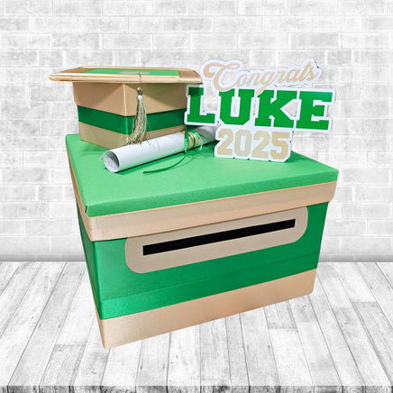 Emerald Green and Light Gold Graduation Card Box