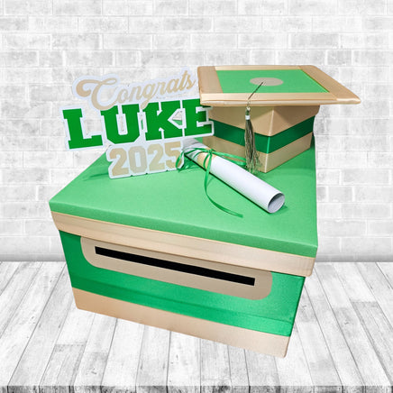 Emerald Green and Light Gold Grad Card Box