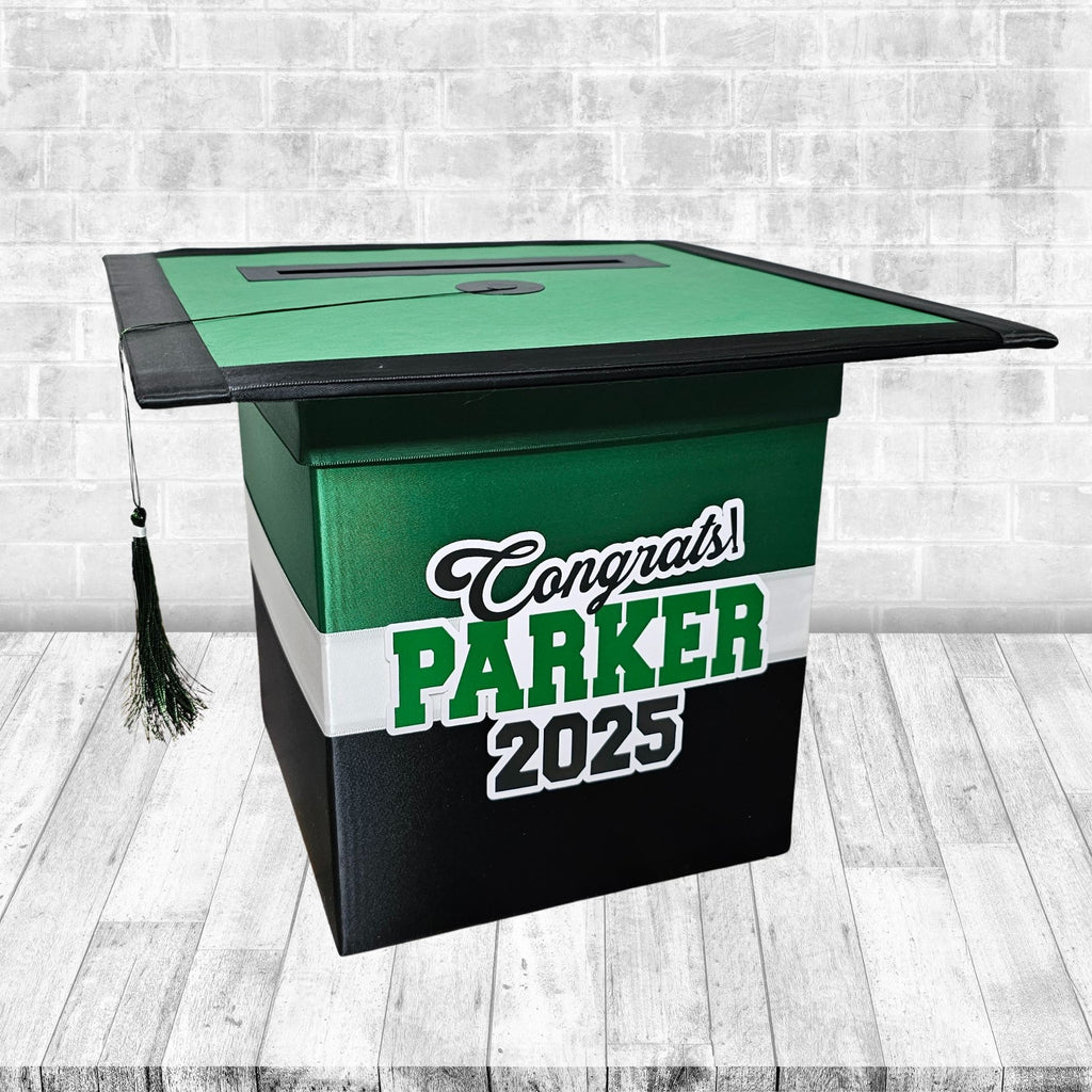 Black, Forest Green and White Graduation Card Box, Style 5