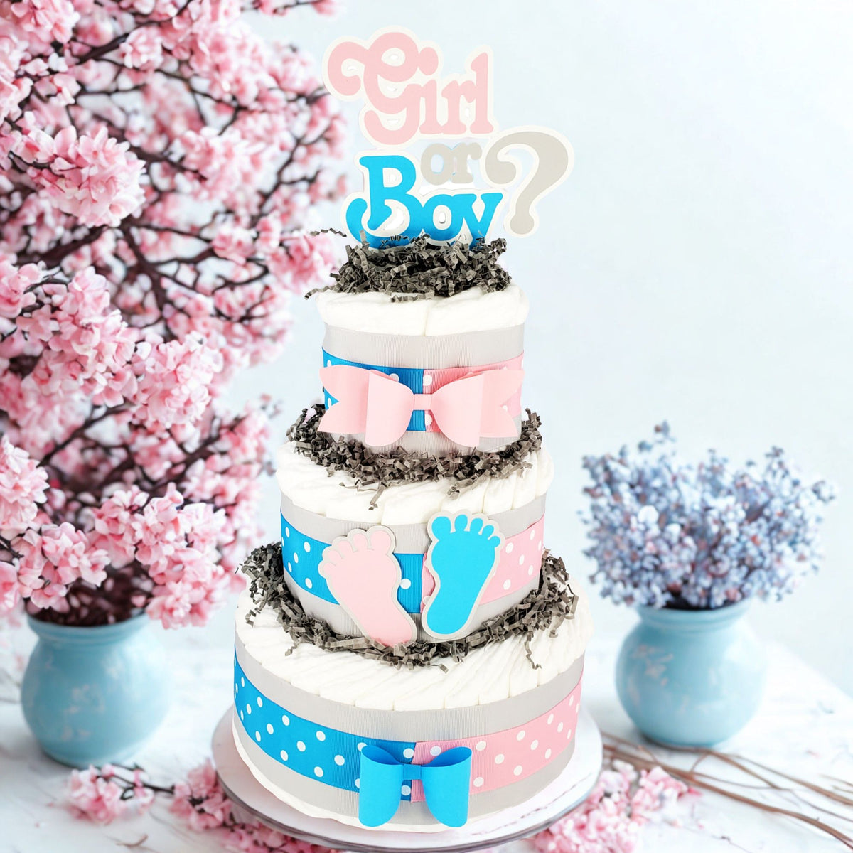 Gender Reveal Diaper Cake Centerpiece