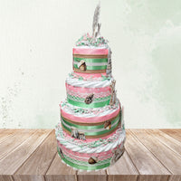 Storybook Diaper Cake Centerpiece - Pink, Mint, White
