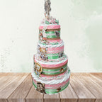 Storybook Diaper Cake Centerpiece, Pink, Mint, Brown