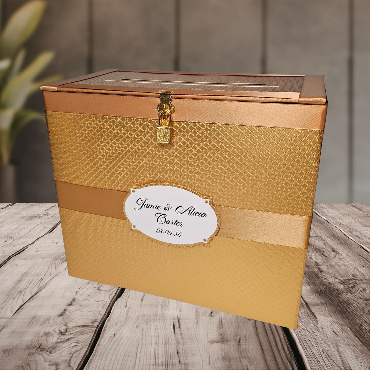 Gold Diamonds Personalized Locking Wedding Card Box